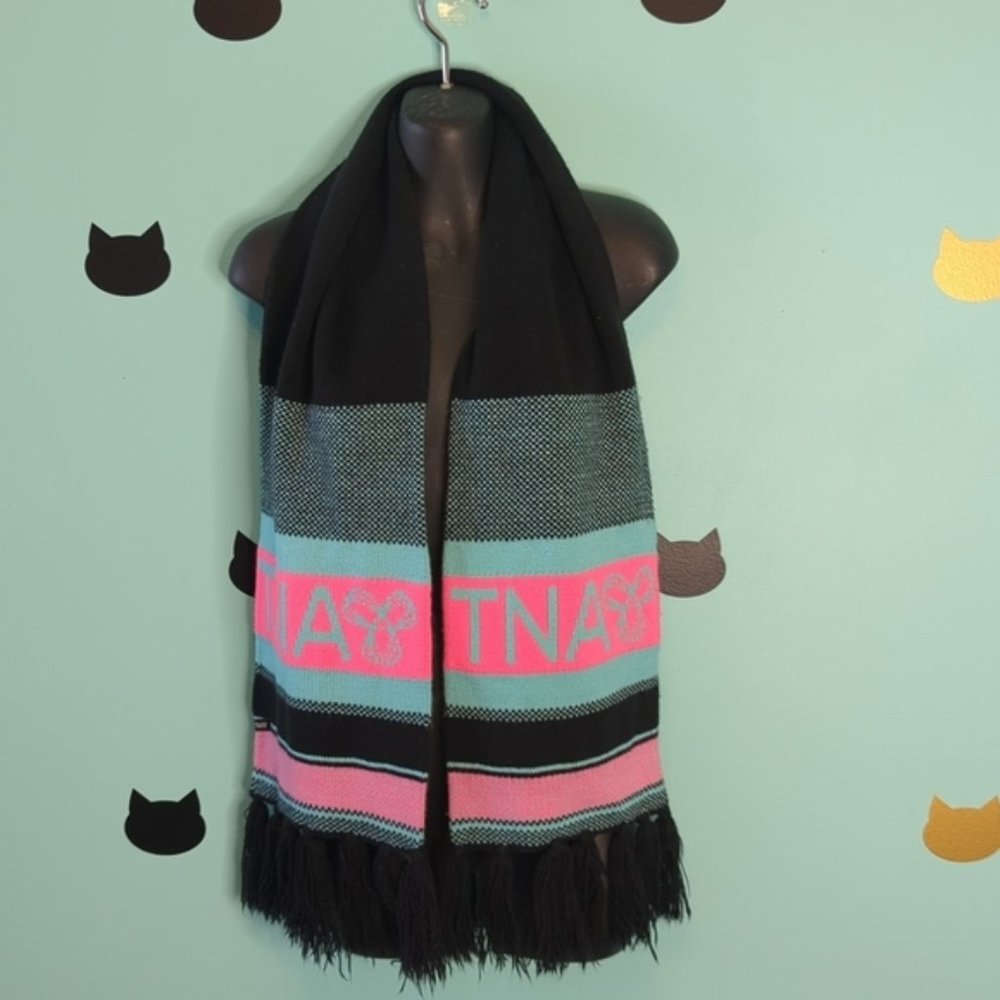 Aritzia TNA Pink Blue Black Striped Winter Scarf